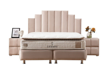 NATURA - Lit coffre velours beige