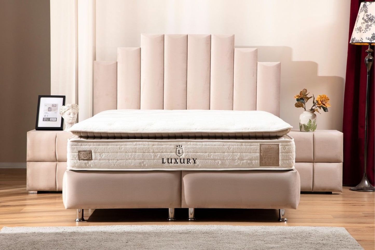 NATURA - Lit coffre velours beige