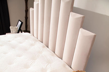 NATURA - Lit coffre velours beige