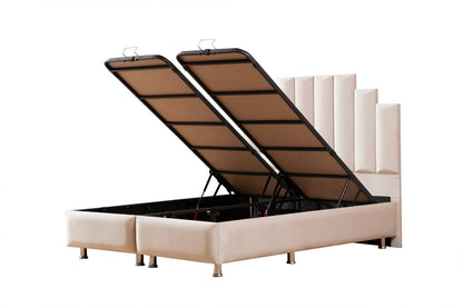 NATURA - Lit coffre velours beige