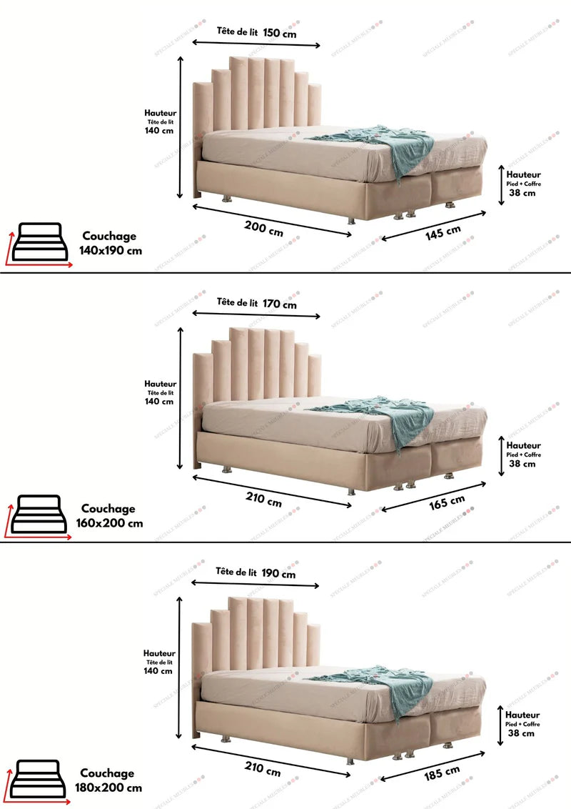 NATURA - Lit coffre velours beige